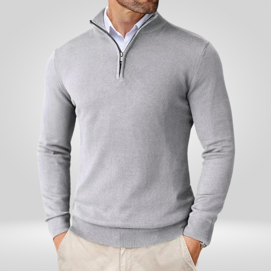 Sweter Męski | Kaptur, Stójka Mock Neck i Krótki Zamek w Slim Fit