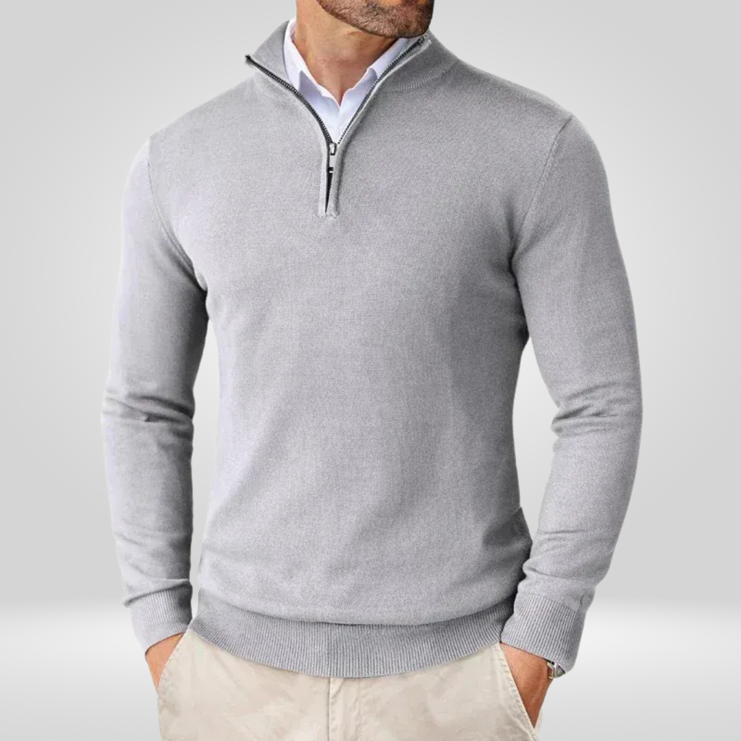 Sweter Męski | Kaptur, Stójka Mock Neck i Krótki Zamek w Slim Fit