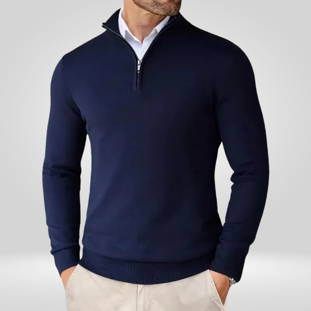 Sweter Męski | Kaptur, Stójka Mock Neck i Krótki Zamek w Slim Fit