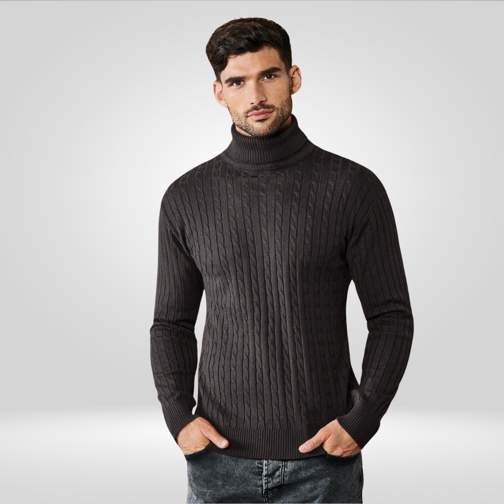 Sweter Męski | Wysoki Golf, Prążkowana Struktura i Bawełna z Akrylem
