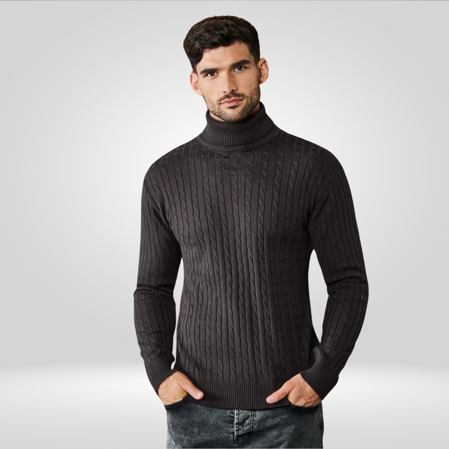 Sweter Męski | Wysoki Golf, Prążkowana Struktura i Bawełna z Akrylem