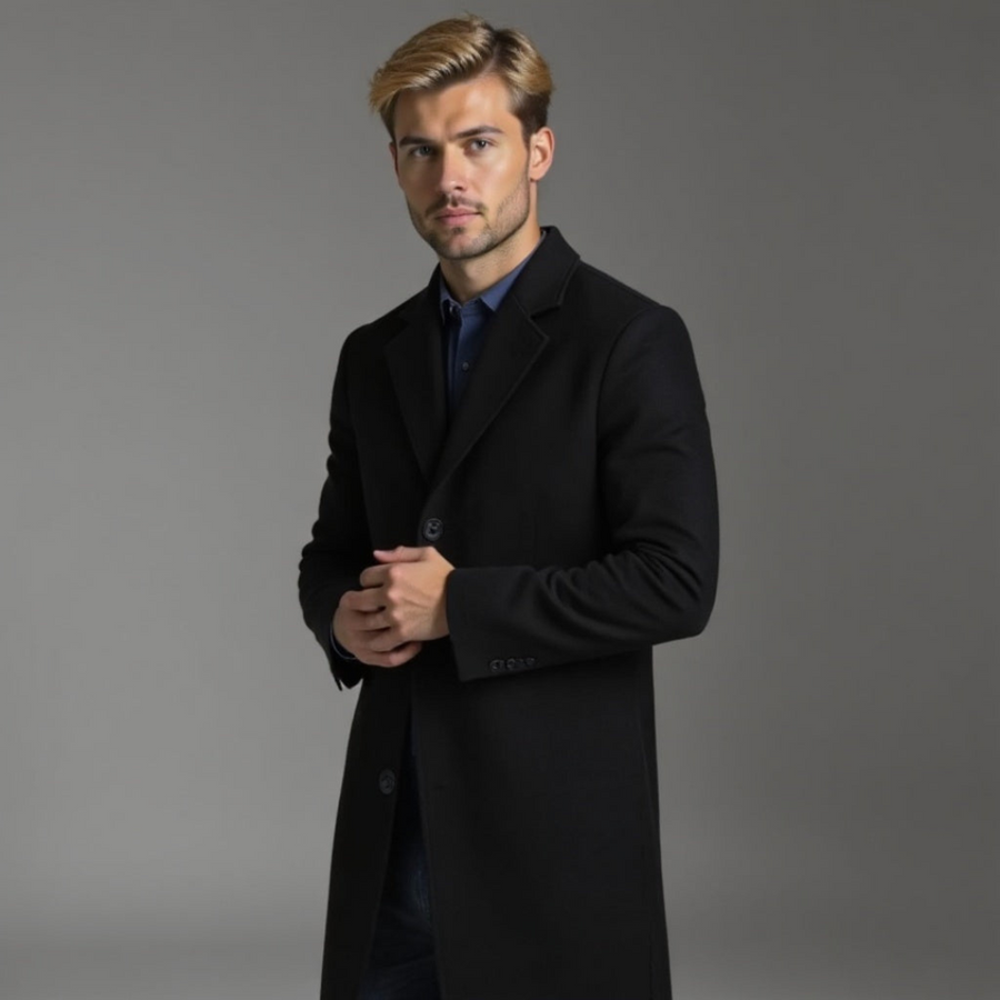 Szary Płaszcz Zimowy Slim Fit Klasyczny Męski | Kolekcja Biznesowa