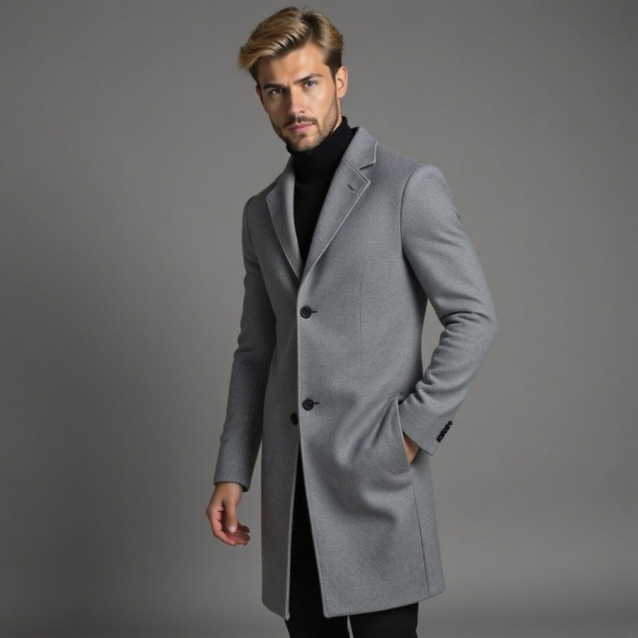 Szary Płaszcz Zimowy Slim Fit Klasyczny Męski | Kolekcja Biznesowa