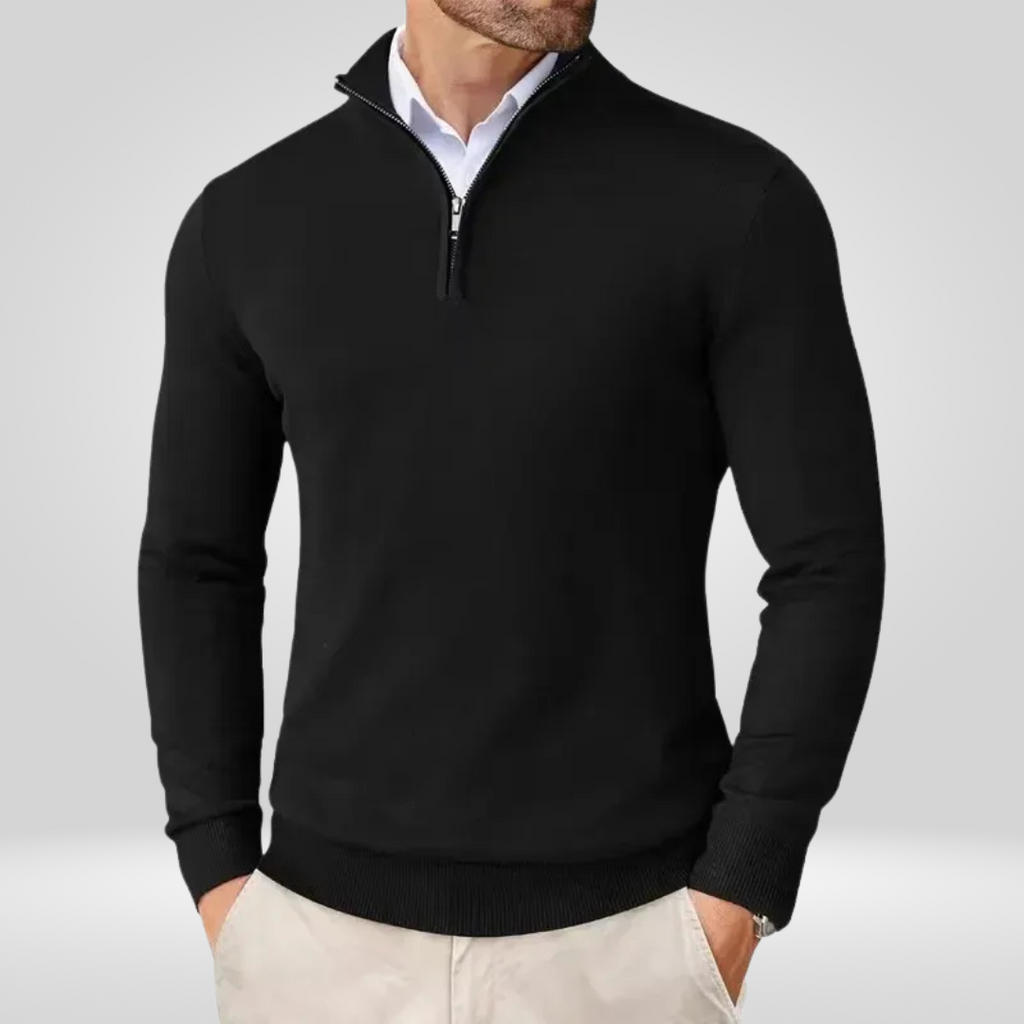 Sweter Męski | Kaptur, Stójka Mock Neck i Krótki Zamek w Slim Fit