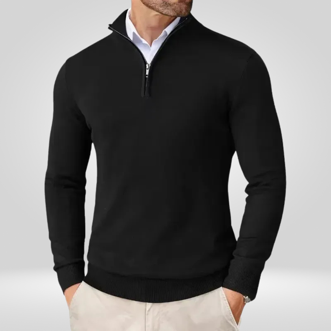 Sweter Męski | Kaptur, Stójka Mock Neck i Krótki Zamek w Slim Fit