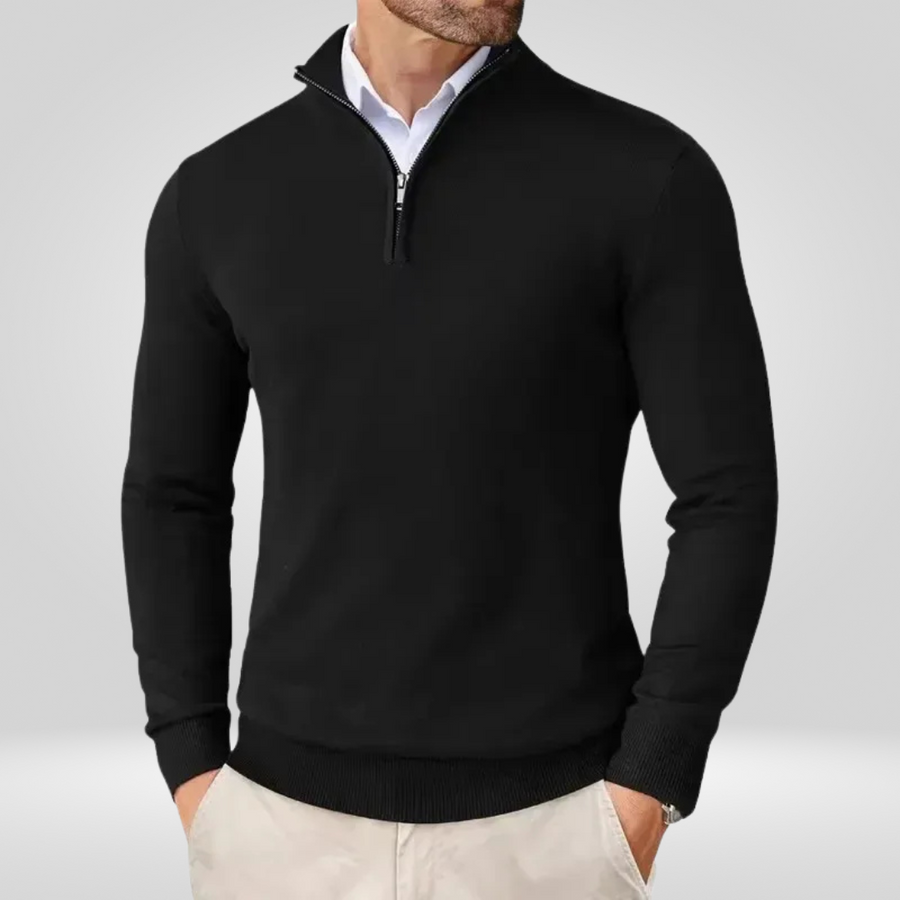 Sweter Męski | Kaptur, Stójka Mock Neck i Krótki Zamek w Slim Fit
