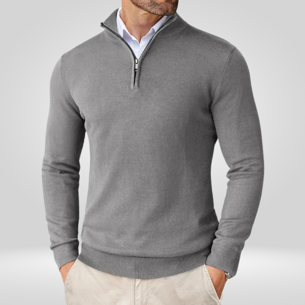 Sweter Męski | Kaptur, Stójka Mock Neck i Krótki Zamek w Slim Fit