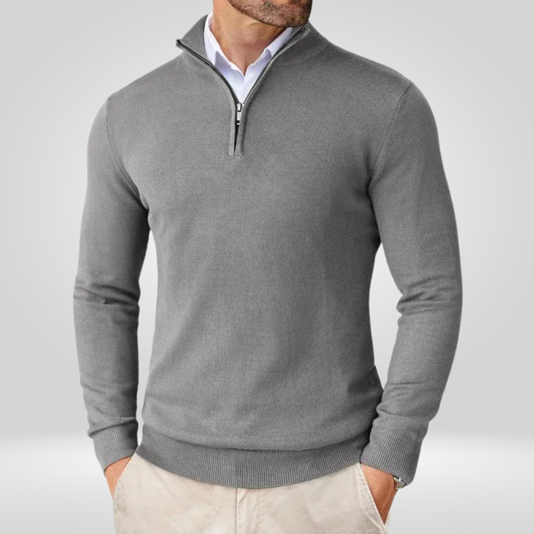 Sweter Męski | Kaptur, Stójka Mock Neck i Krótki Zamek w Slim Fit