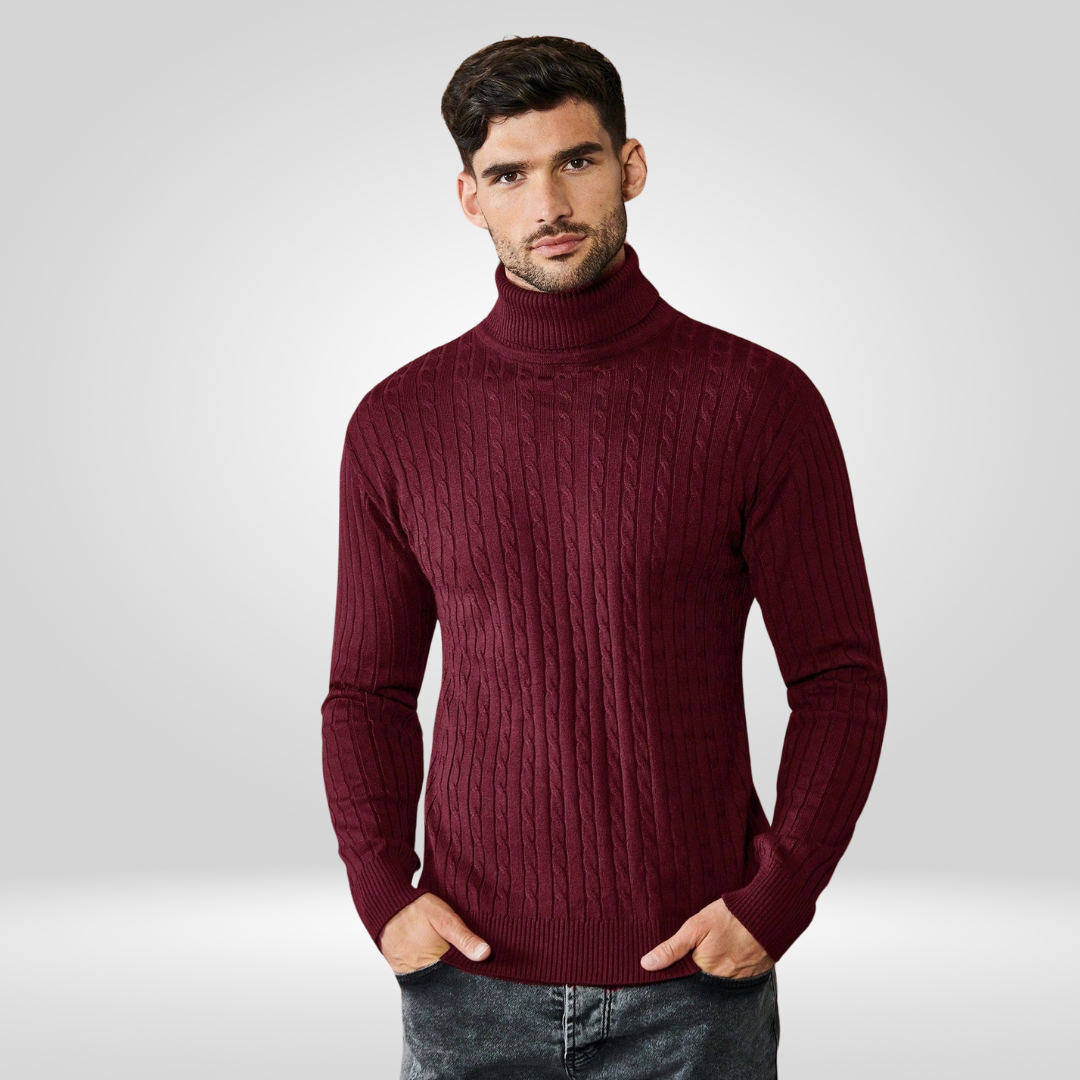 Sweter Męski | Wysoki Golf, Prążkowana Struktura i Bawełna z Akrylem