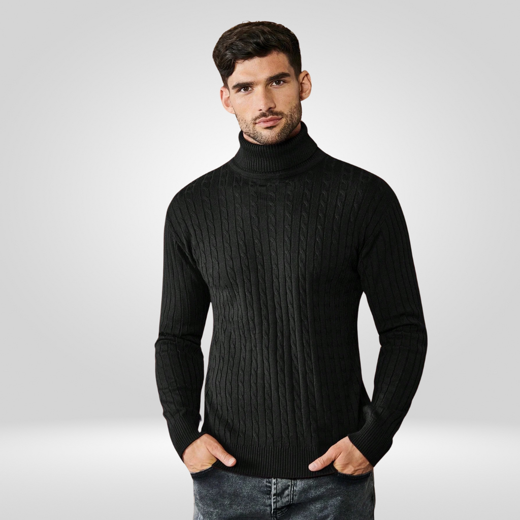 Sweter Męski | Wysoki Golf, Prążkowana Struktura i Bawełna z Akrylem