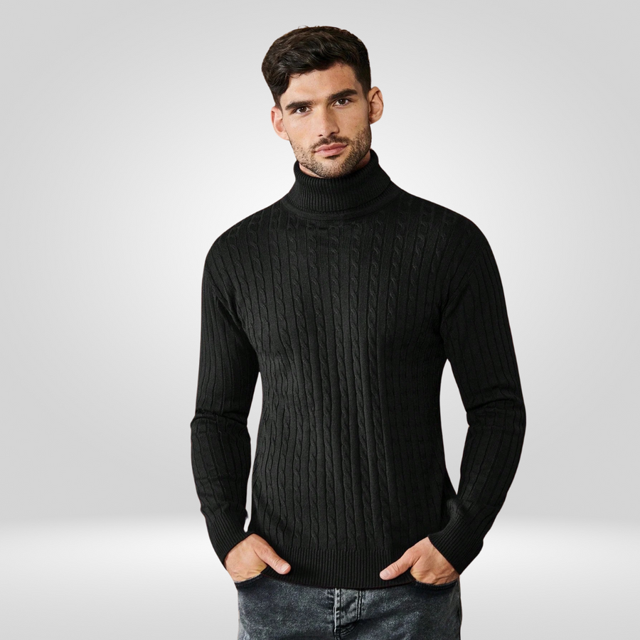 Sweter Męski | Wysoki Golf, Prążkowana Struktura i Bawełna z Akrylem