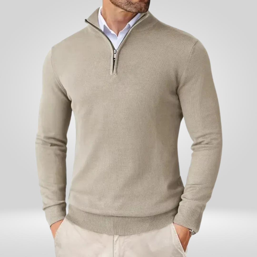 Sweter Męski | Kaptur, Stójka Mock Neck i Krótki Zamek w Slim Fit