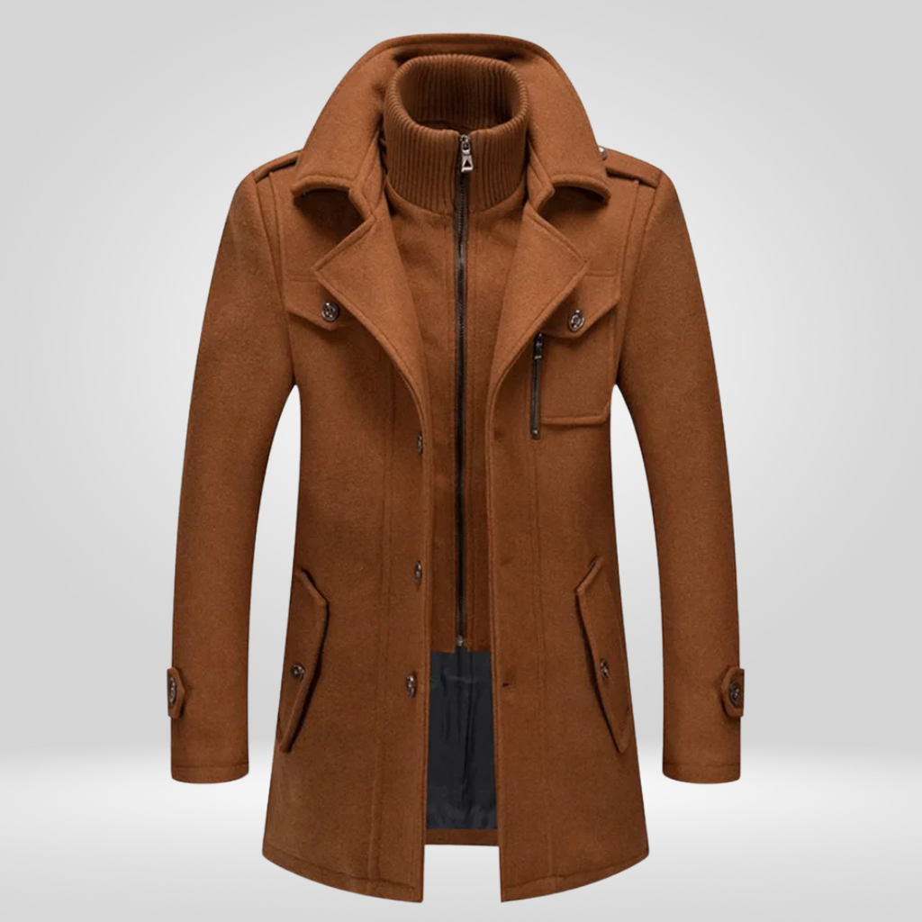 Kurtka Męska | Slim Fit, Ustrukturyzowany Kołnierz, Zamek i Guziki