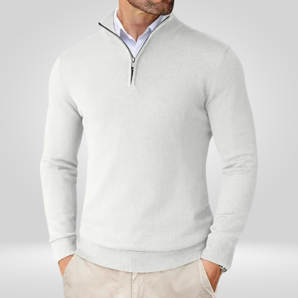 Sweter Męski | Kaptur, Stójka Mock Neck i Krótki Zamek w Slim Fit
