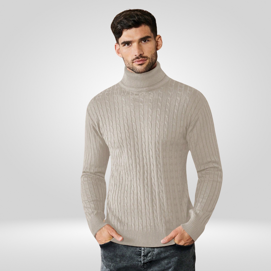Sweter Męski | Wysoki Golf, Prążkowana Struktura i Bawełna z Akrylem
