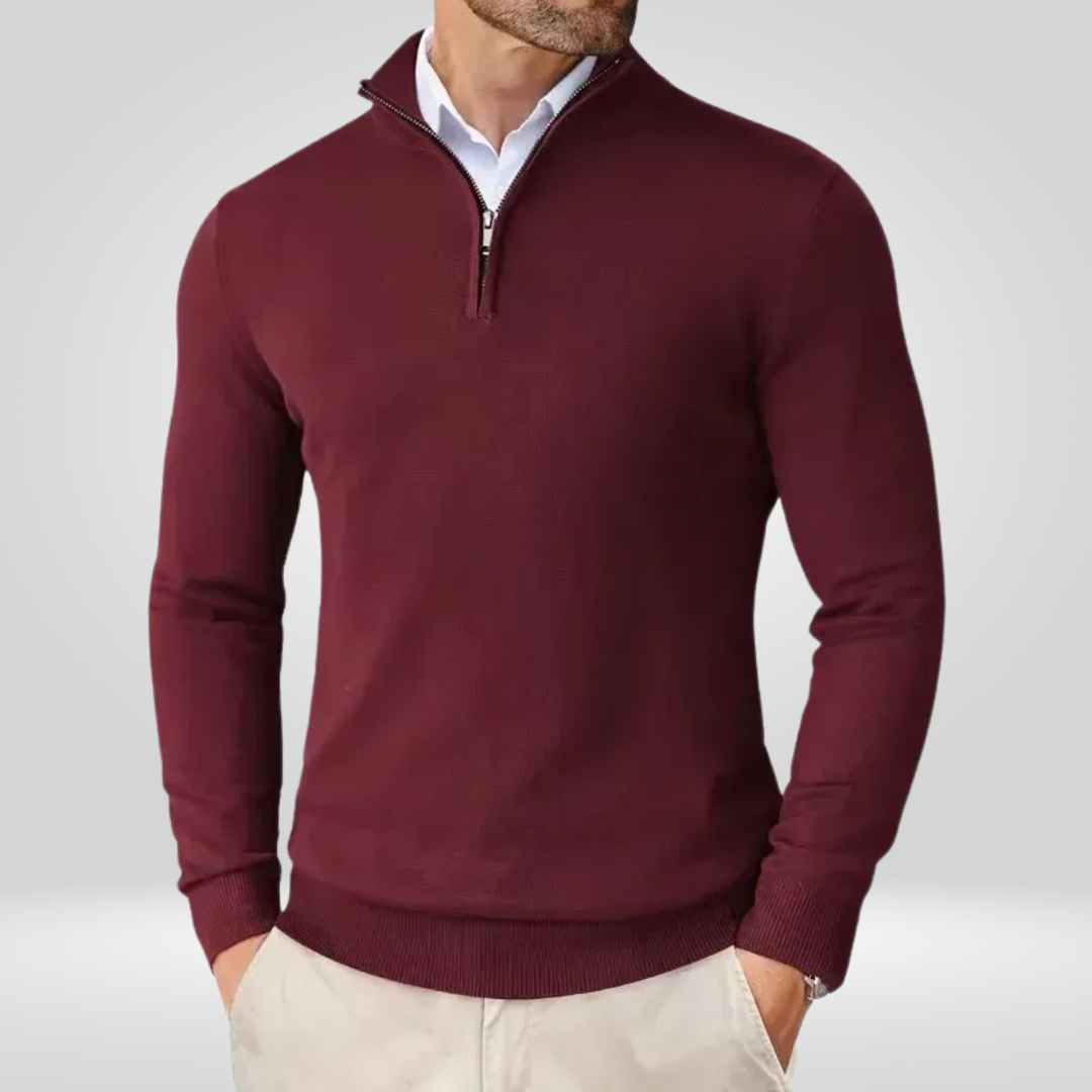 Sweter Męski | Kaptur, Stójka Mock Neck i Krótki Zamek w Slim Fit