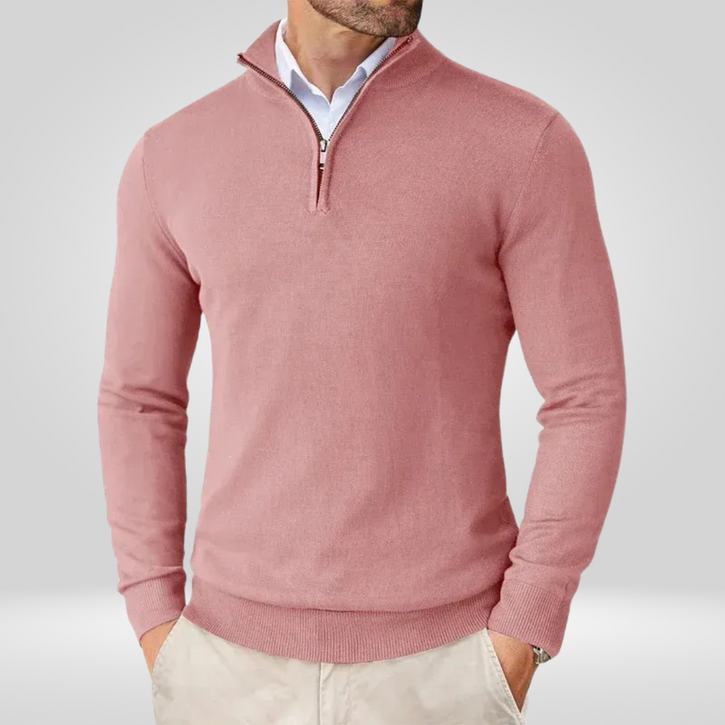 Sweter Męski | Kaptur, Stójka Mock Neck i Krótki Zamek w Slim Fit