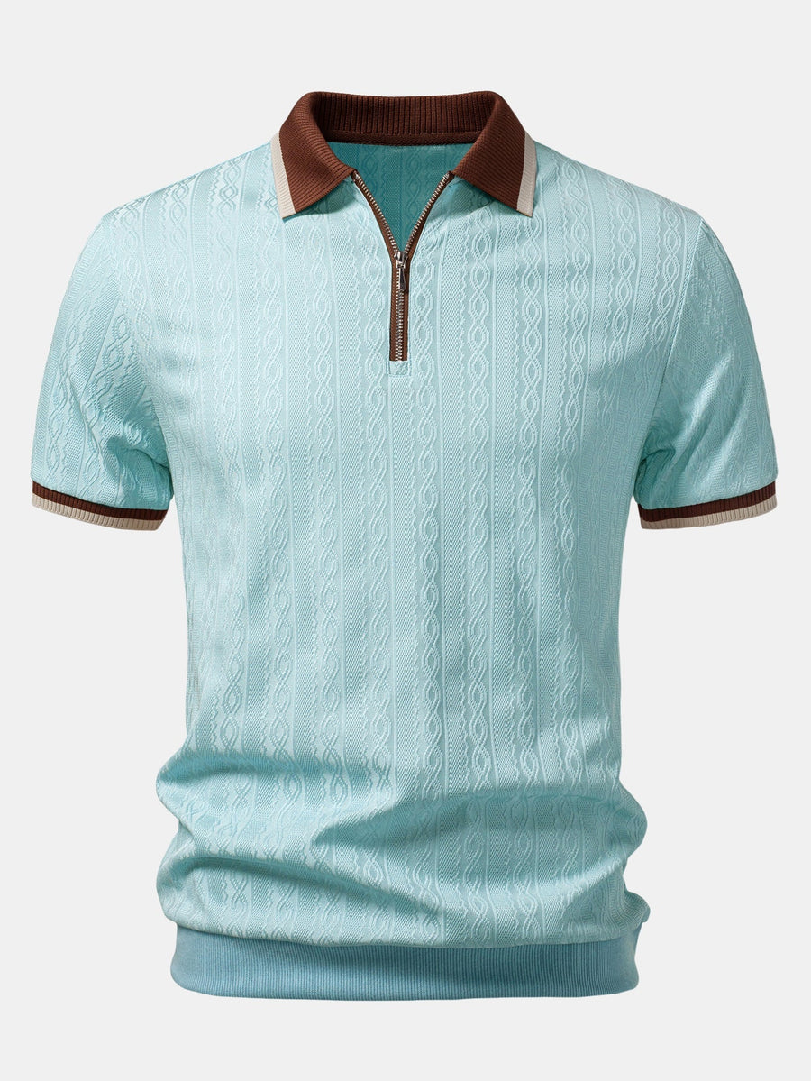 Dzianinowa Teksturowana Koszulka Polo z Zamkiem Błyskawicznym Dopasowana Męska