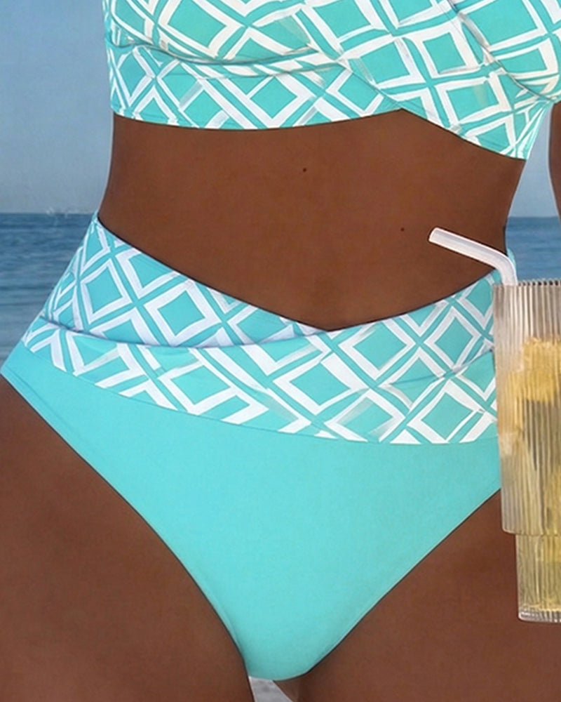 Bikini damskie w kratę z biustonoszem bez fiszbin i wysoko wyciętymi majtkami