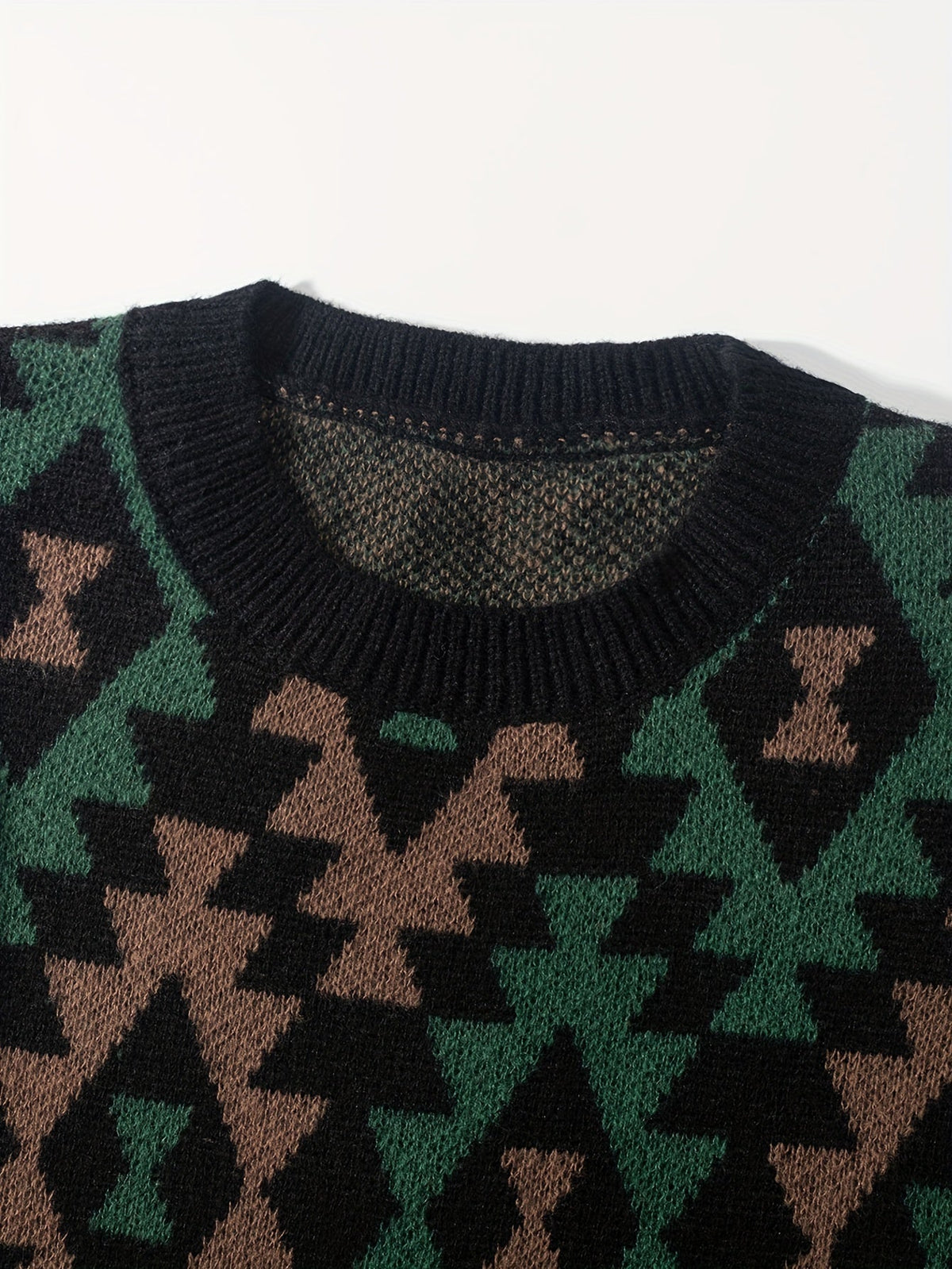 Sweter dzianinowy czarny we wzór geometryczny męski | Jesień i zima
