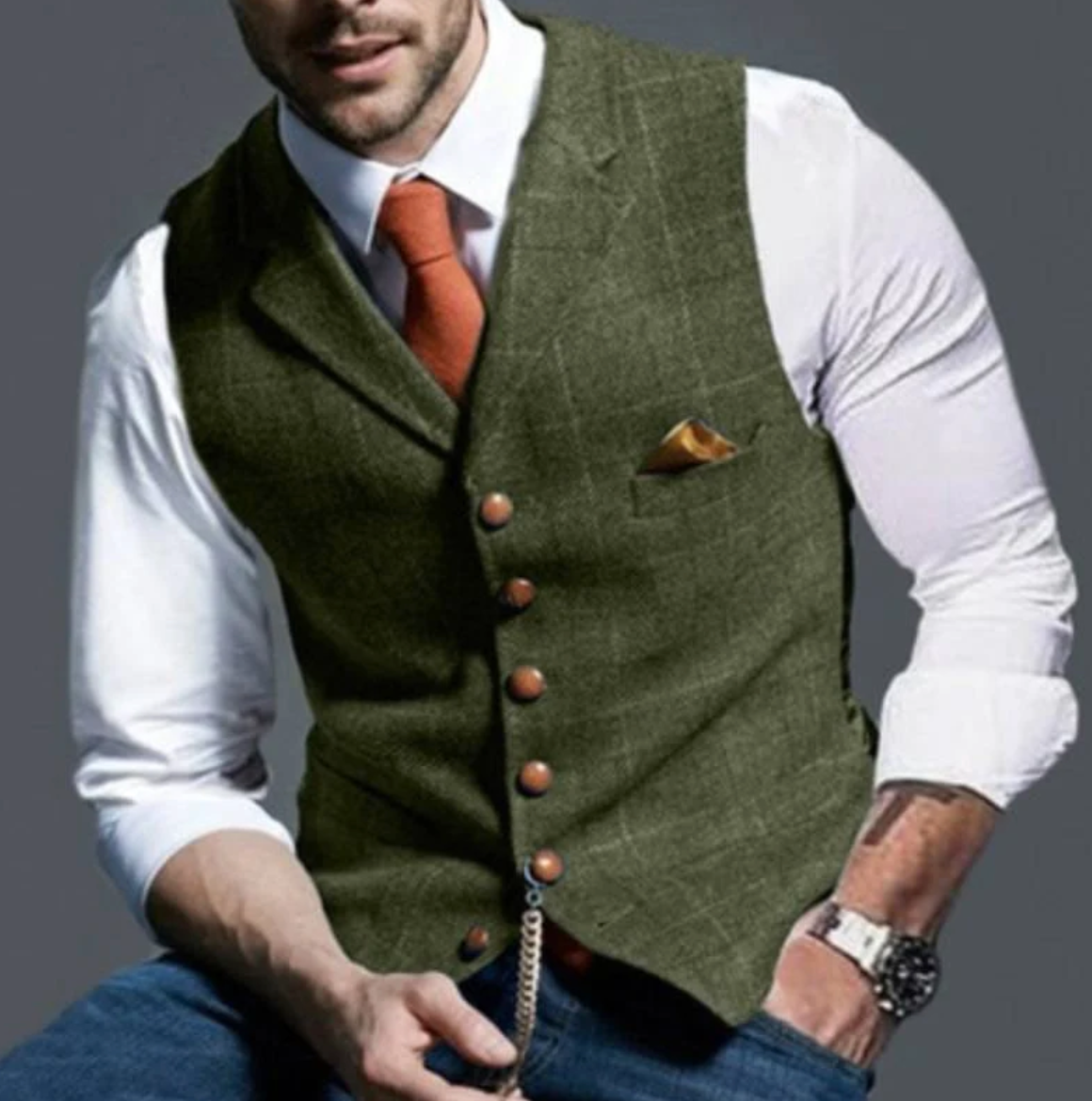 Kamizelka Męska Szara w Stylu Retro z Klasycznym Krojem | Kolekcja Casual