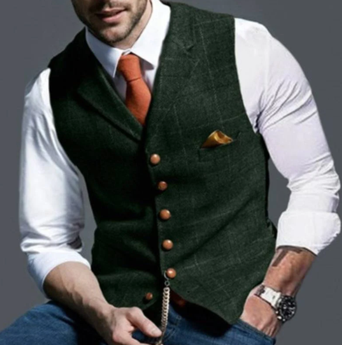Kamizelka Męska Szara w Stylu Retro z Klasycznym Krojem | Kolekcja Casual