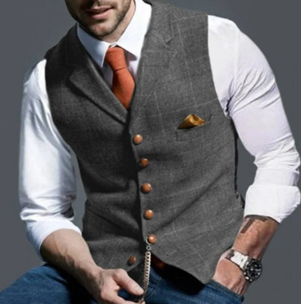 Kamizelka Męska Szara w Stylu Retro z Klasycznym Krojem | Kolekcja Casual