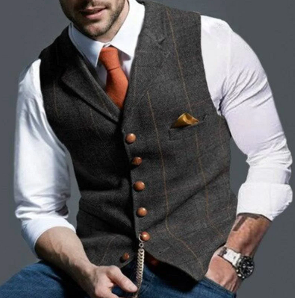 Kamizelka Męska Szara w Stylu Retro z Klasycznym Krojem | Kolekcja Casual
