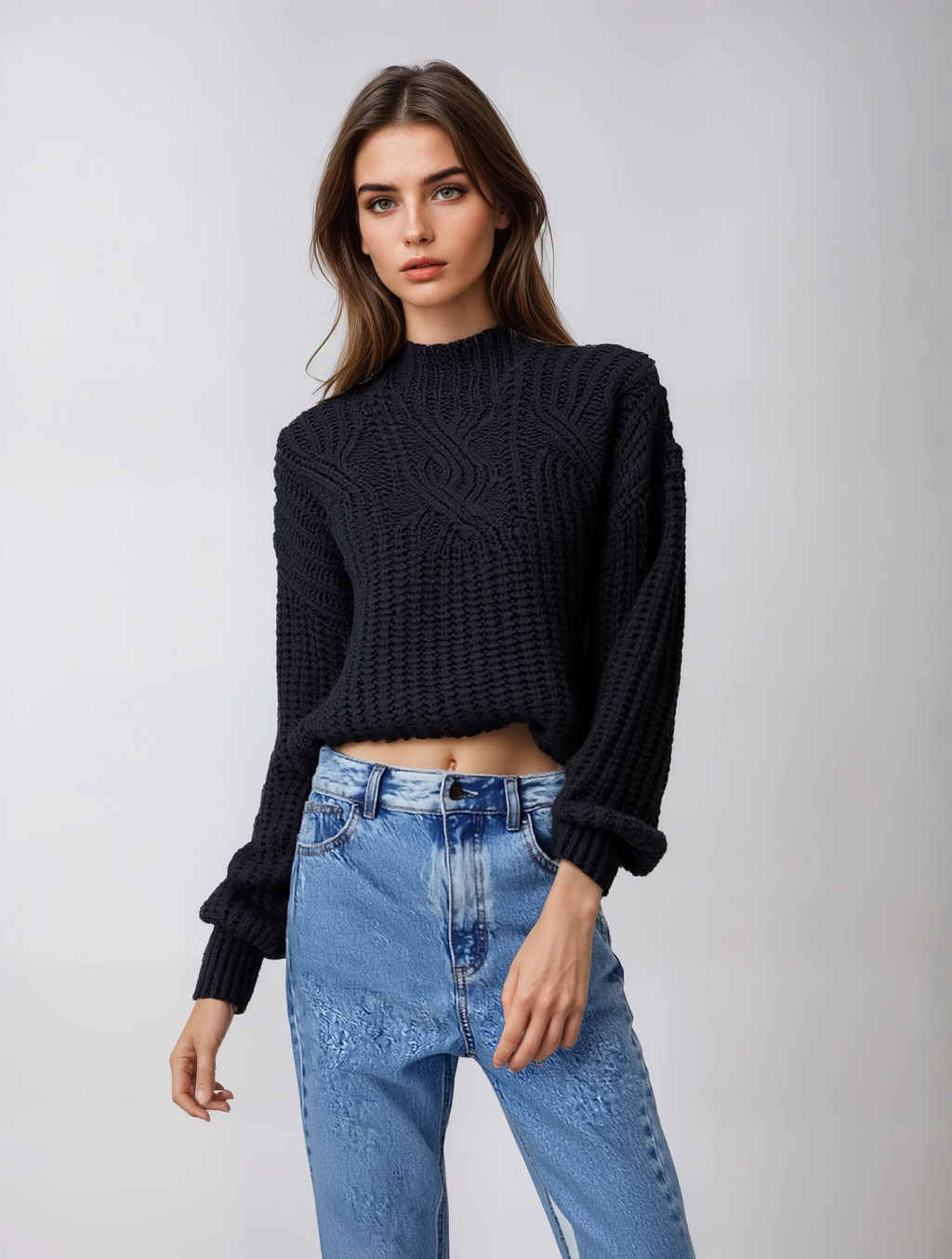 Sweter Damski | Oversize, Wysoki Kołnierz i Widoczna Struktura Splotu
