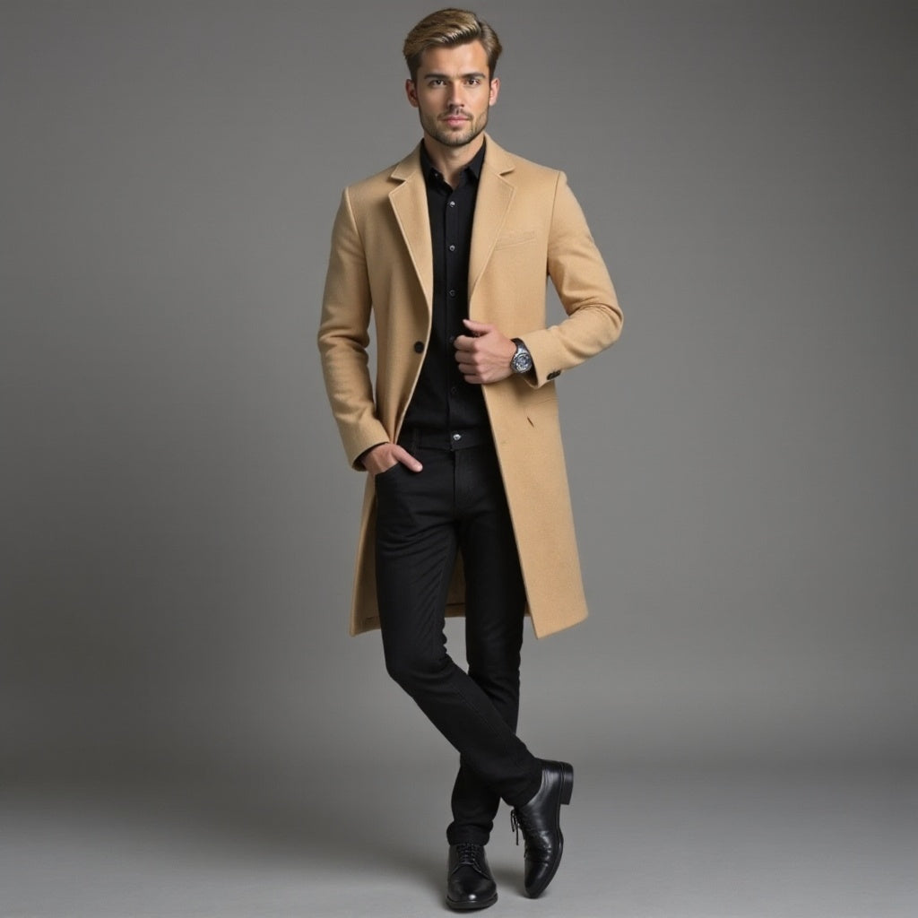 Szary Płaszcz Zimowy Slim Fit Klasyczny Męski | Kolekcja Biznesowa