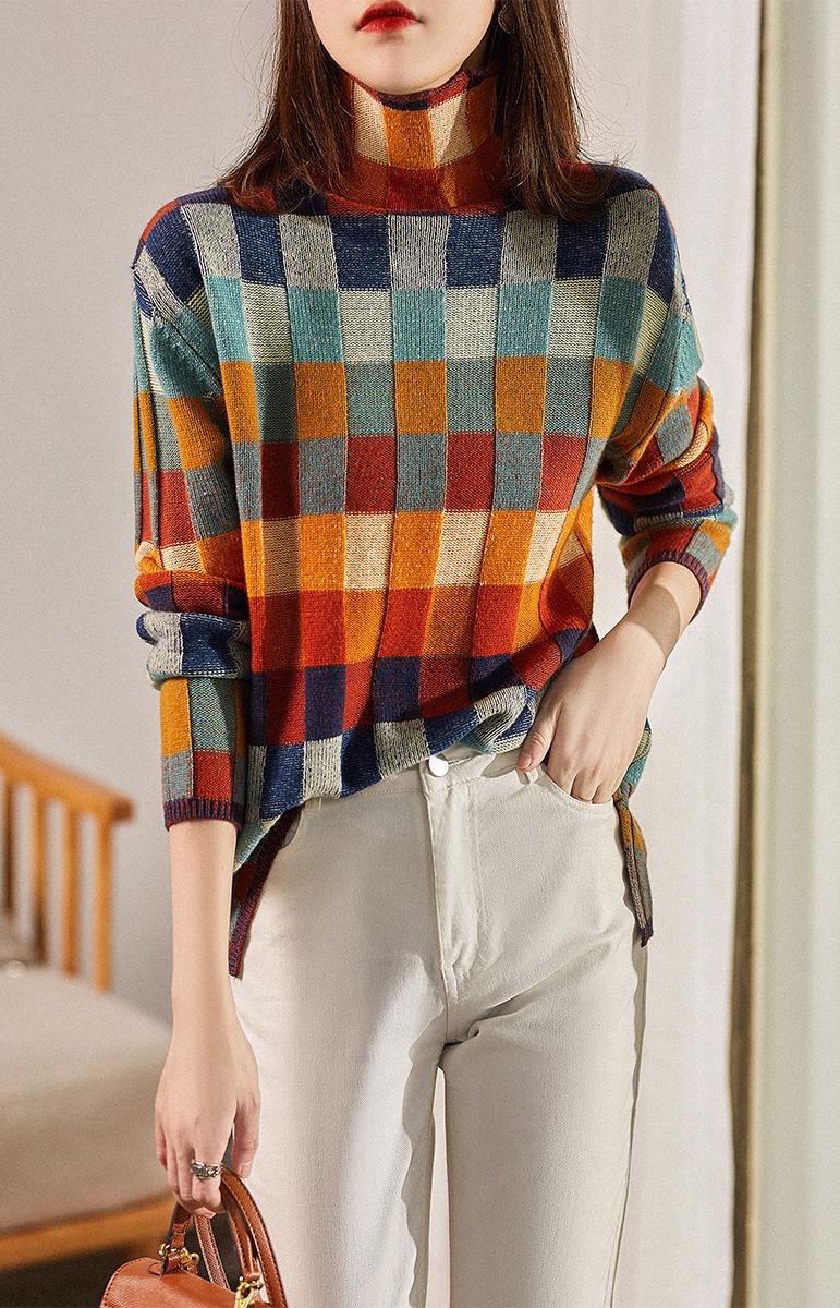 Sweter Damski | Wzór w Kratę, Krój Oversize oraz Gruba Ciepła Dzianina
