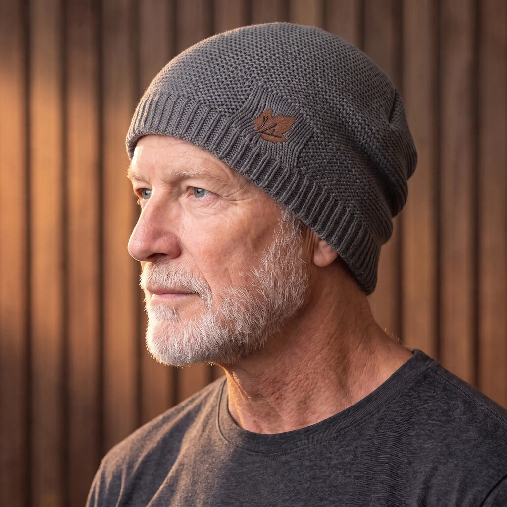 Czapka beanie dzianinowa zimowa z podwijanym mankietem i luźnym tyłem męska