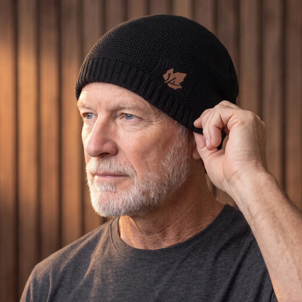 Czapka beanie dzianinowa zimowa z podwijanym mankietem i luźnym tyłem męska