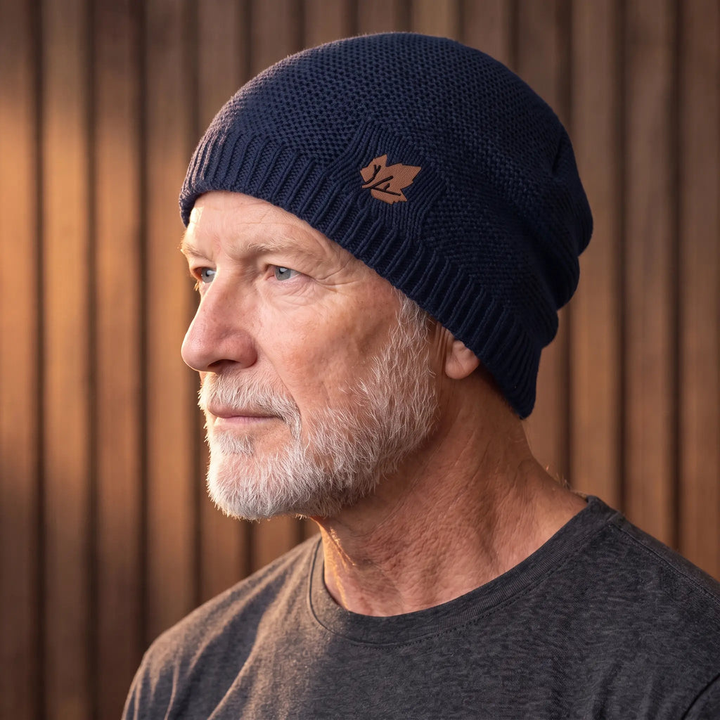 Czapka beanie dzianinowa zimowa z podwijanym mankietem i luźnym tyłem męska