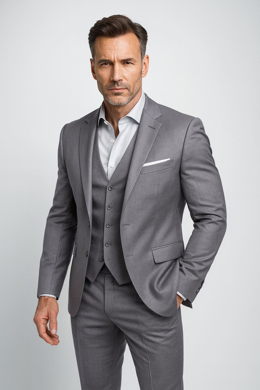Granatowy Garnitur Slim Fit Trzyczęściowy Formalny z Kamizelką dla Mężczyzn