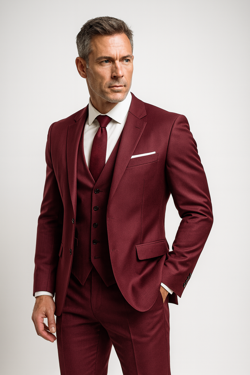 Granatowy Garnitur Slim Fit Trzyczęściowy Formalny z Kamizelką dla Mężczyzn