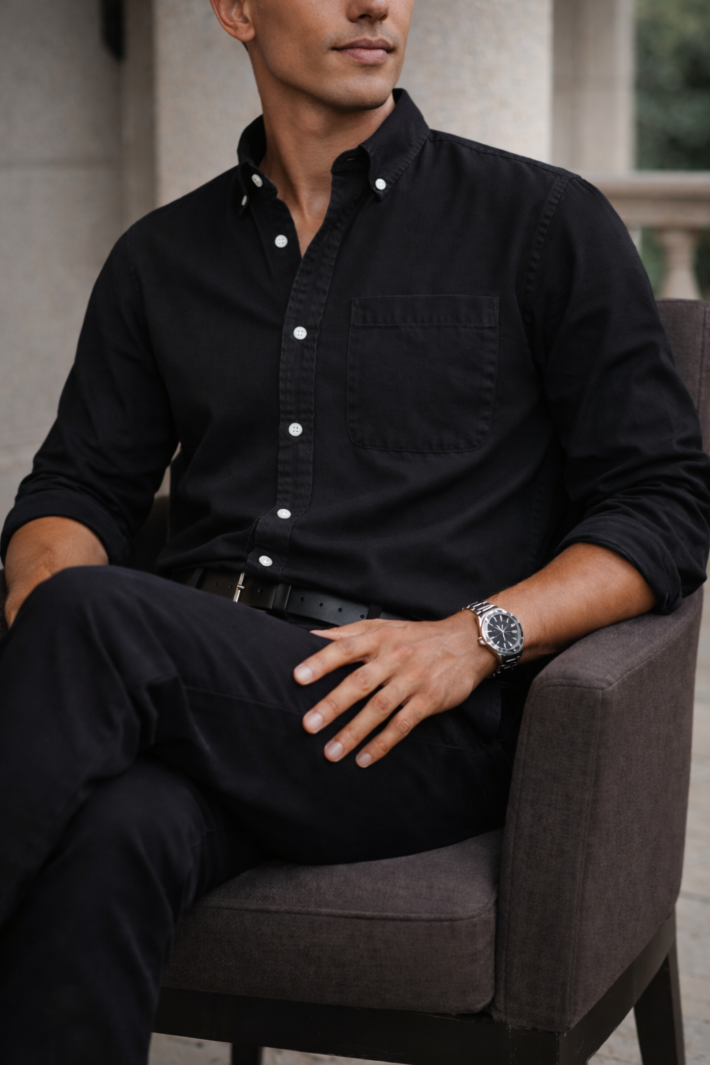 Koszula bawełniana męska z kołnierzykiem button down i kieszenią | Smart Casual