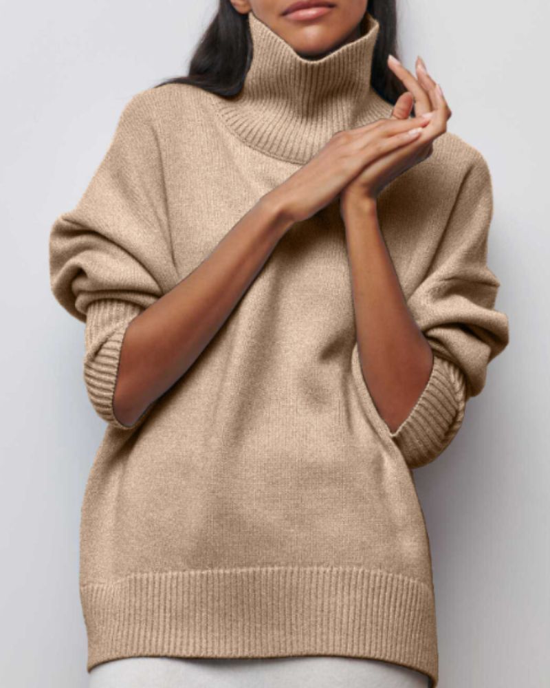 Sweter Damski | Oversize, Wysoki Golf i Krótki Rękaw z Grubej Dzianiny