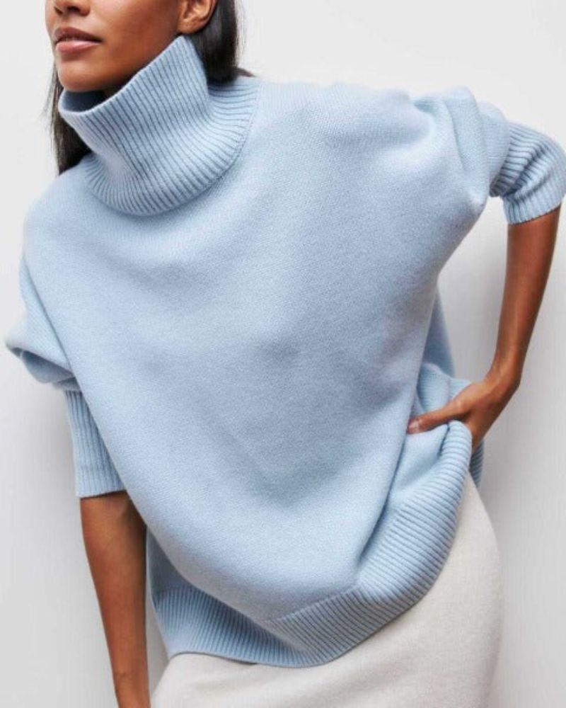 Sweter Damski | Oversize, Wysoki Golf i Krótki Rękaw z Grubej Dzianiny