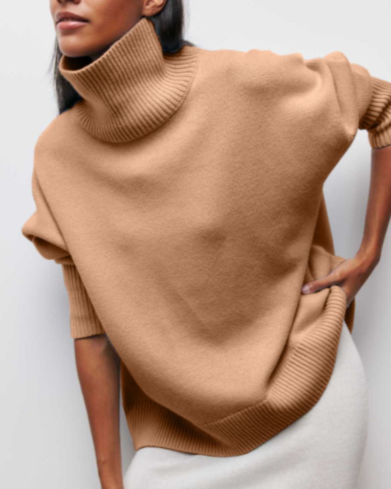 Sweter Damski | Oversize, Wysoki Golf i Krótki Rękaw z Grubej Dzianiny