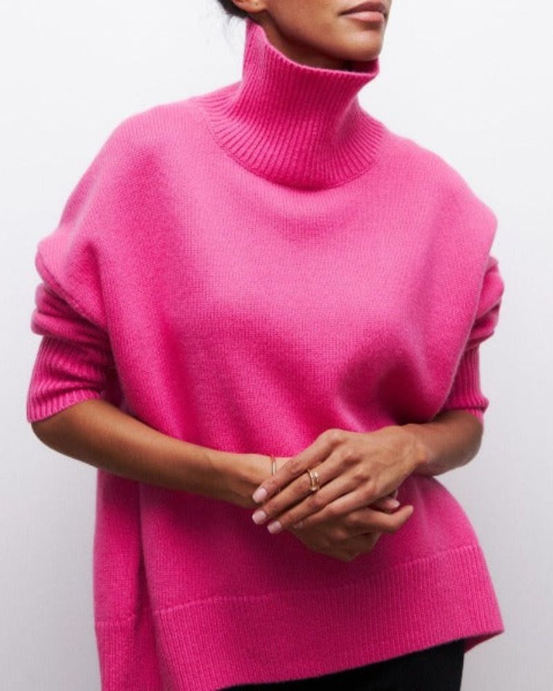 Sweter Damski | Oversize, Wysoki Golf i Krótki Rękaw z Grubej Dzianiny