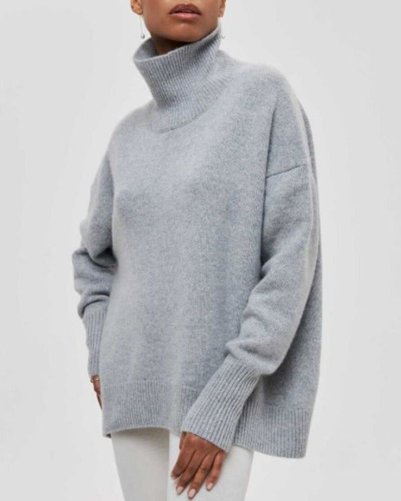 Sweter Damski | Oversize, Wysoki Golf i Krótki Rękaw z Grubej Dzianiny