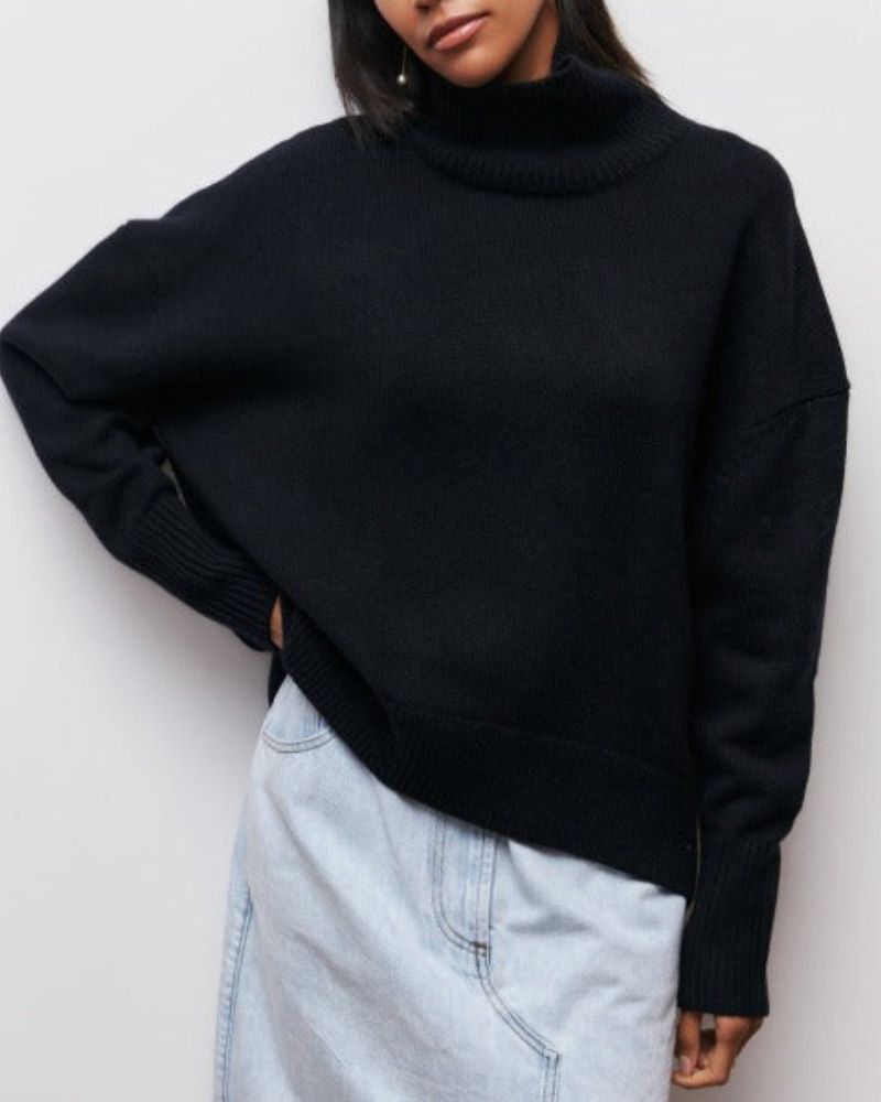 Sweter Damski | Oversize, Wysoki Golf i Krótki Rękaw z Grubej Dzianiny