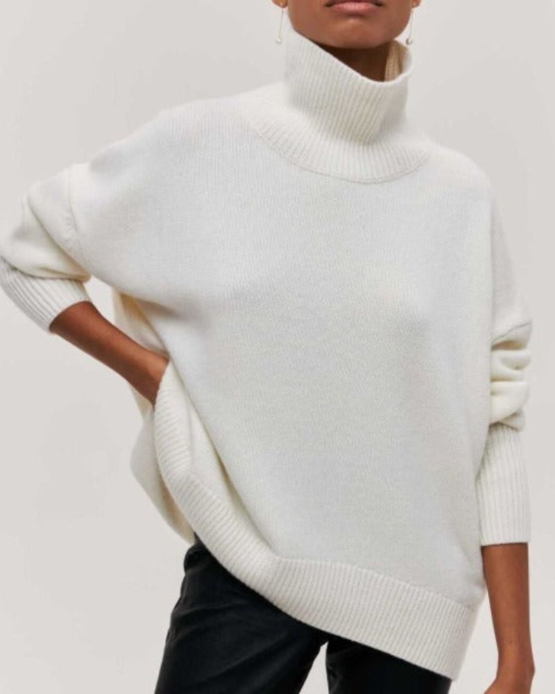 Sweter Damski | Oversize, Wysoki Golf i Krótki Rękaw z Grubej Dzianiny