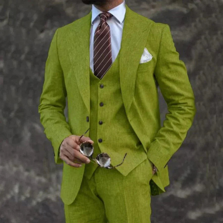 Granatowy Garnitur Wizytowy Trzyczęściowy Marynarka Kamizelka i Spodnie Męski