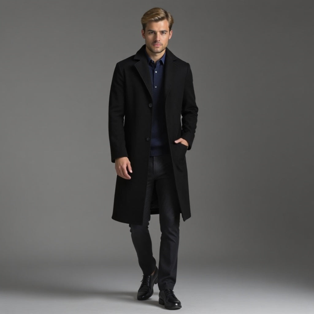 Szary Płaszcz Zimowy Slim Fit Klasyczny Męski | Kolekcja Biznesowa