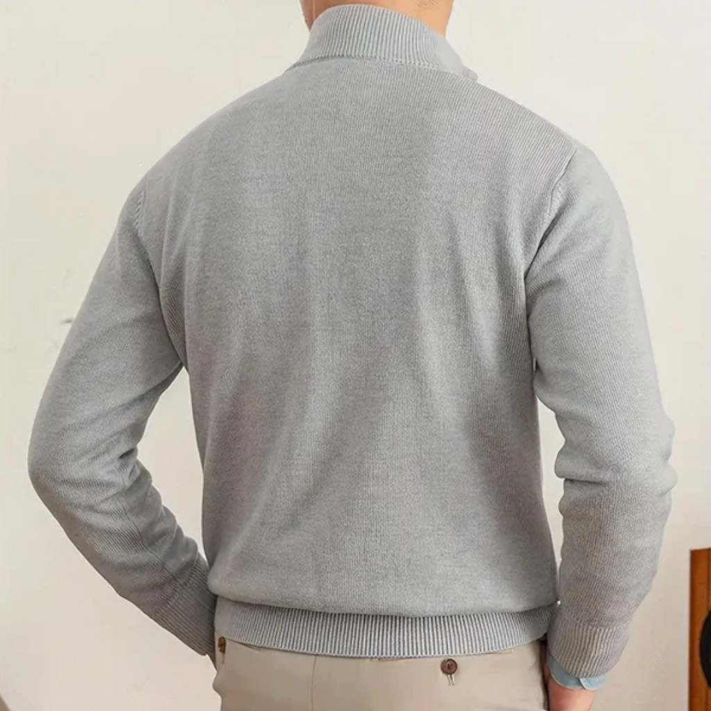 Sweter Męski | Wysoki Kołnierz, Pół Zamek i Prążkowane Wykończenie