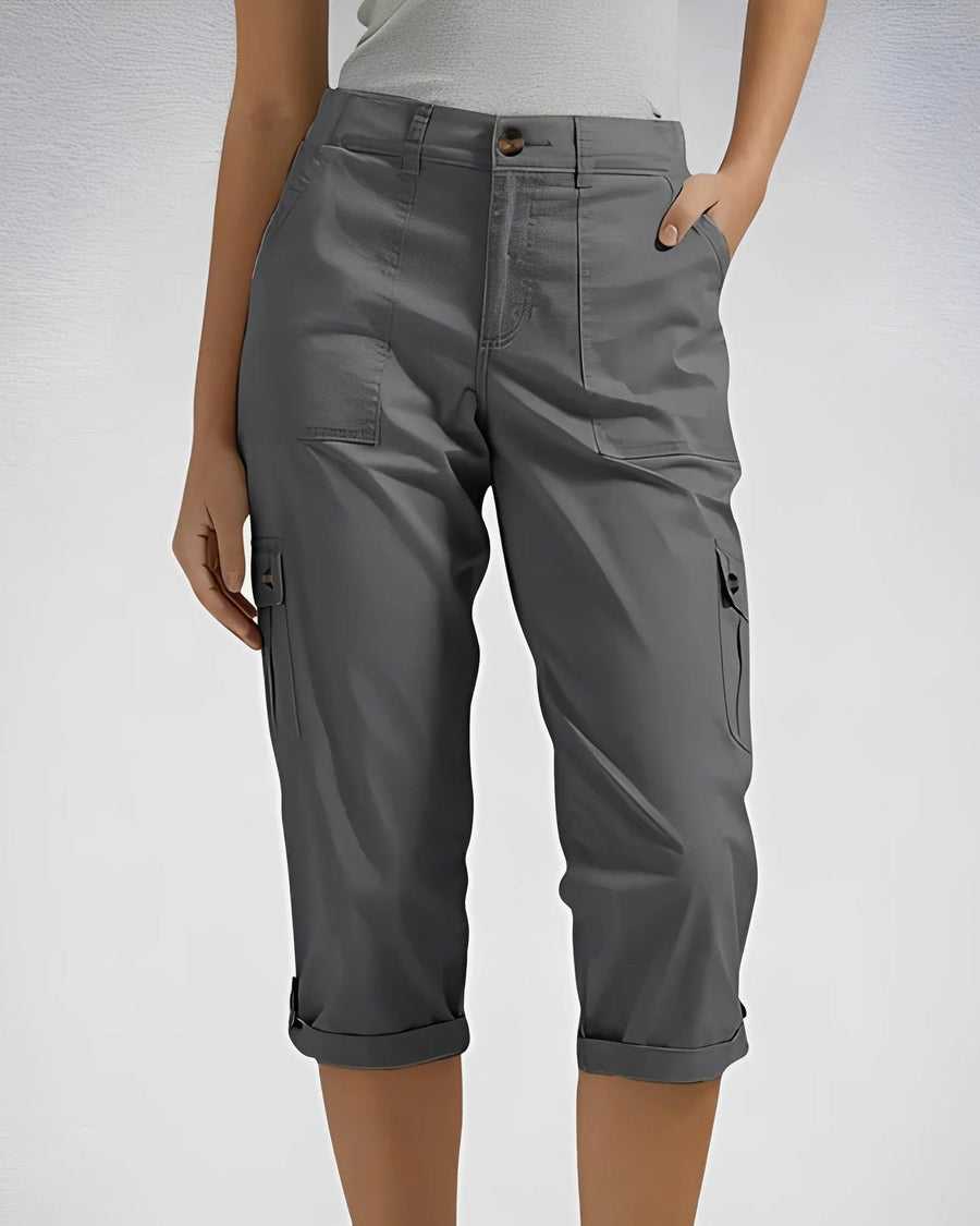 Spodnie Cargo Damskie z Wysokim Stanem, Kieszeniami z Klapą i Prostymi Nogawkami