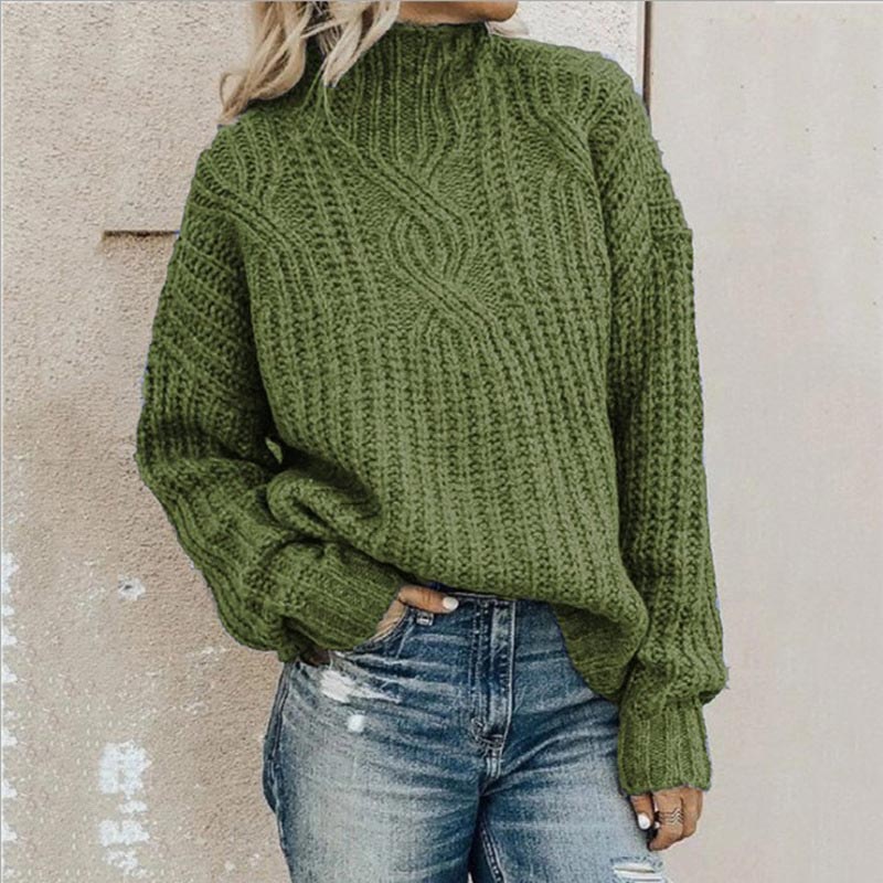 Sweter Damski | Oversize, Wysoki Kołnierz i Widoczna Struktura Splotu