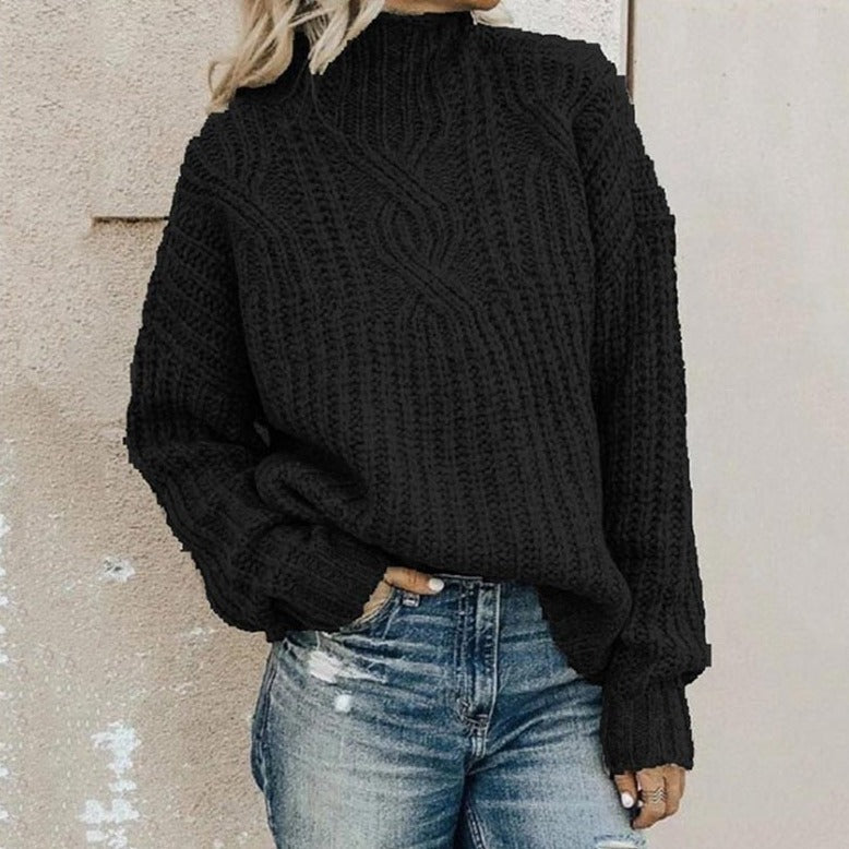 Sweter Damski | Oversize, Wysoki Kołnierz i Widoczna Struktura Splotu